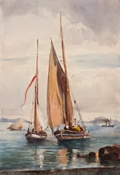 Fischerboote und Dampfschiff, mit Ergänzungen von Prinz Alfonso Maria di Borbone (1841-1934)